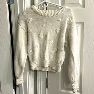 white knit sweater with flowers